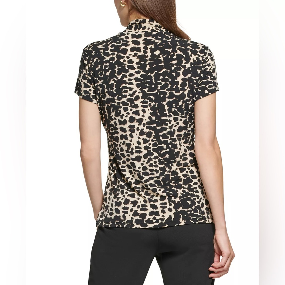 NWT DKNY Petite Women's Animal-Print Draped Blouse Size PL - Picture 3 of 7